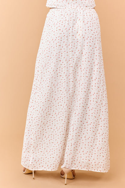 Ivory Ditsy Floral Print Elastic Waist Maxi Skirt