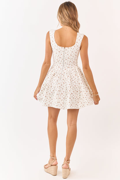Ivory Ditsy Floral Sleeveless Denim Mini Dress