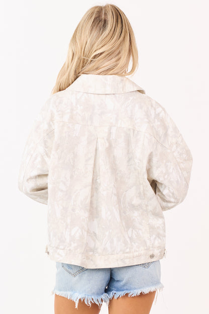 Ivory Faded Camo Button Down Denim Jacket
