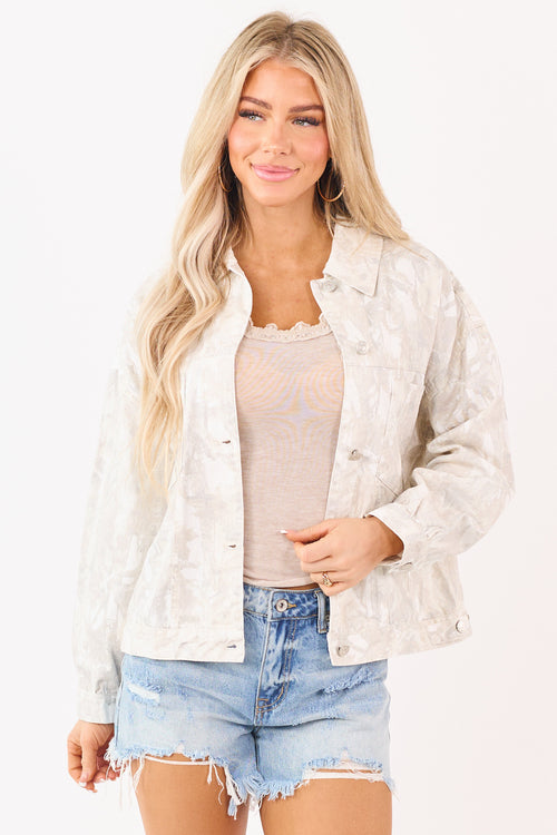 Ivory Faded Camo Button Down Denim Jacket