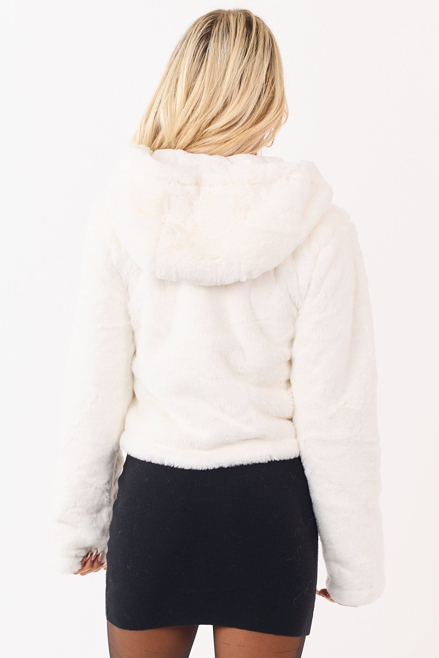 Ivory Faux Fur Hooded Zip Up Jacket