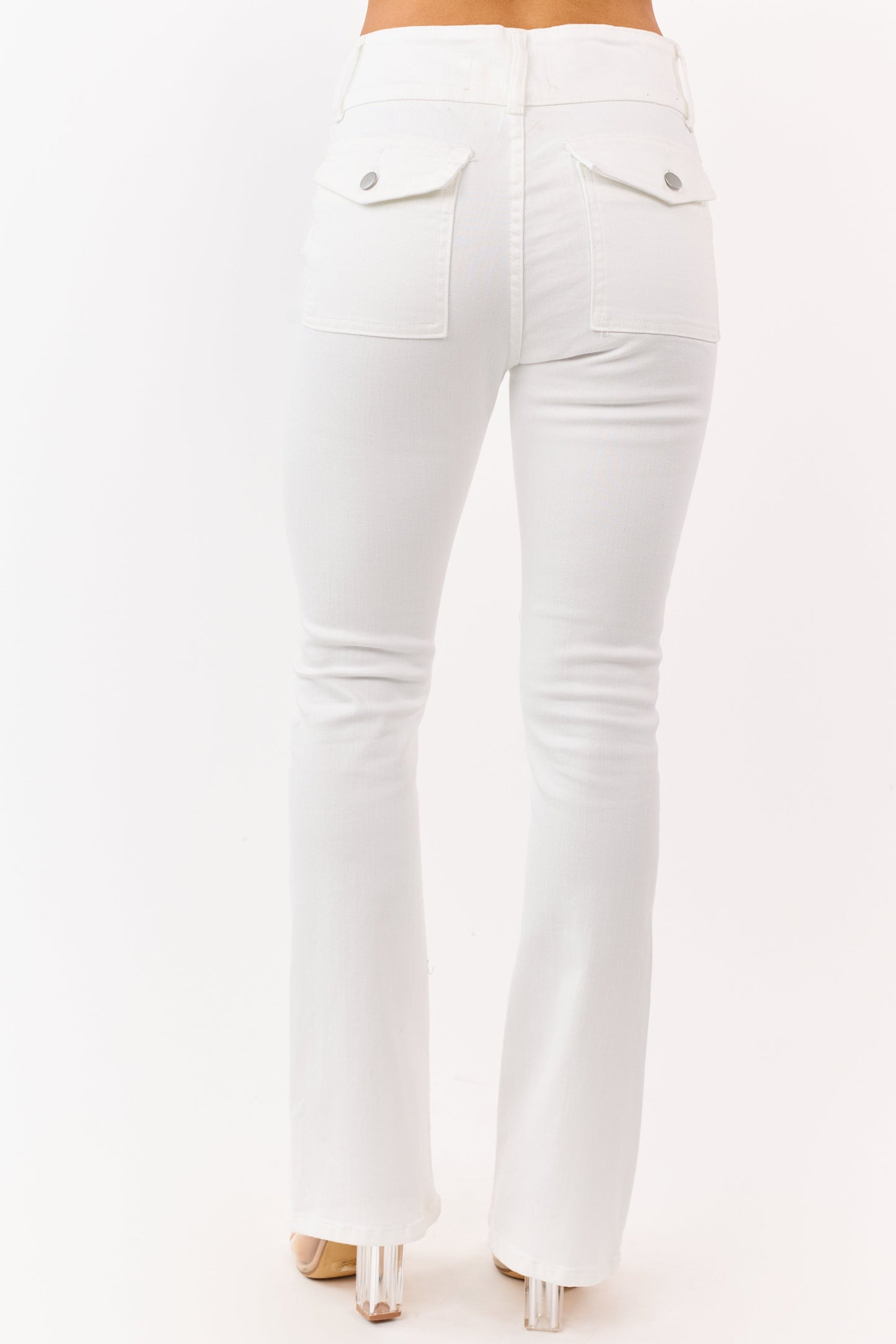 Ivory High Rise Pintuck Seam Stretchy Flare Jeans