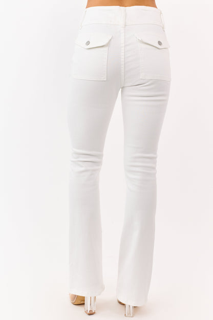 Ivory High Rise Pintuck Seam Stretchy Flare Jeans
