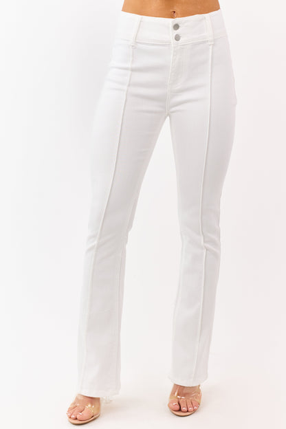 Ivory High Rise Pintuck Seam Stretchy Flare Jeans