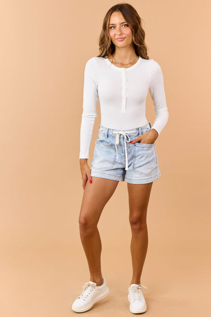 Ivory Long Sleeve Button Front Ribbed Bodysuit