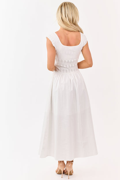 Ivory Pointelle Knit Cotton Skirt Midi Dress