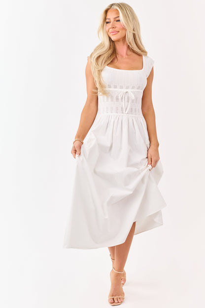 Ivory Pointelle Knit Cotton Skirt Midi Dress