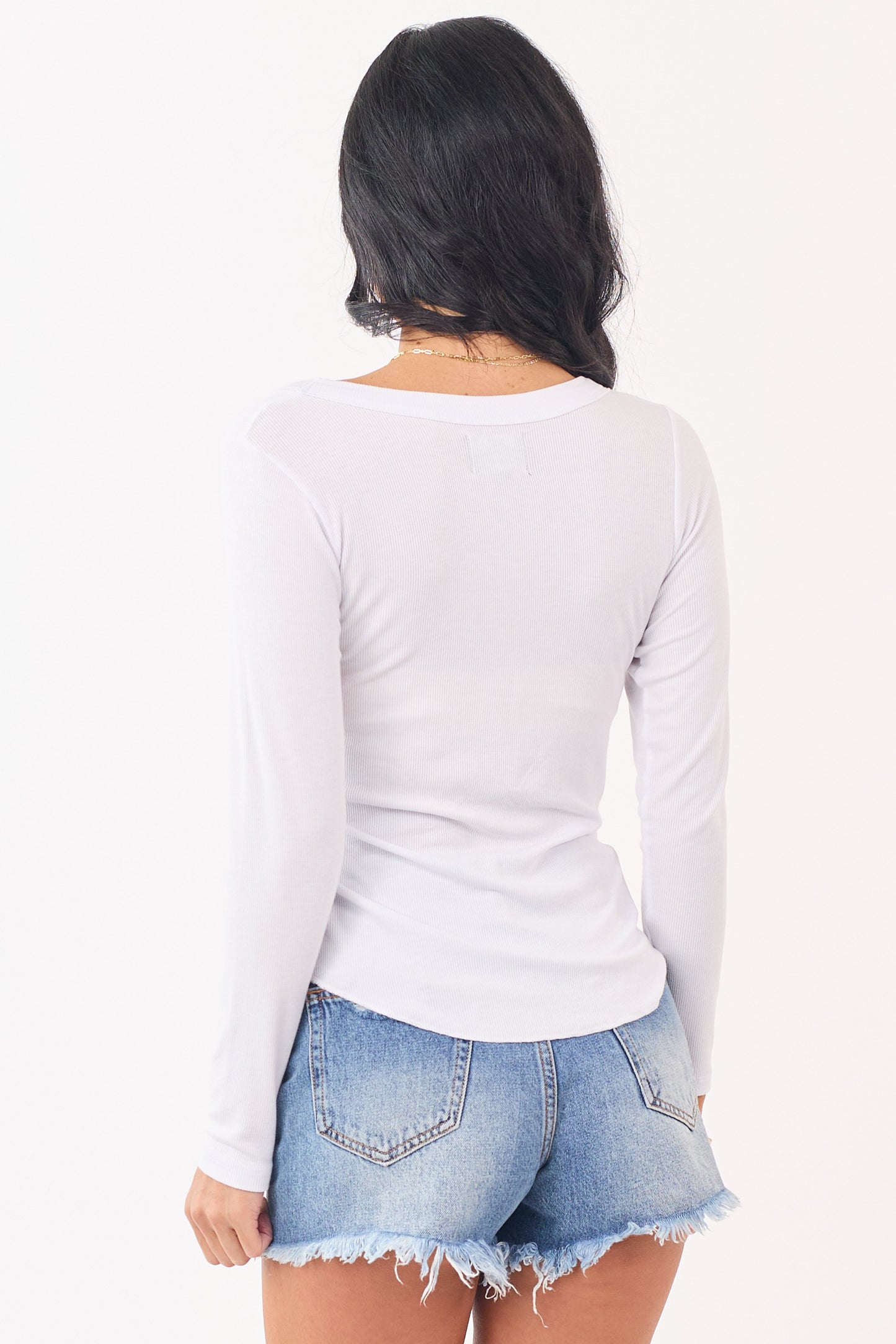 Ivory Ribbed Knit Long Sleeve Scoop Neck Top