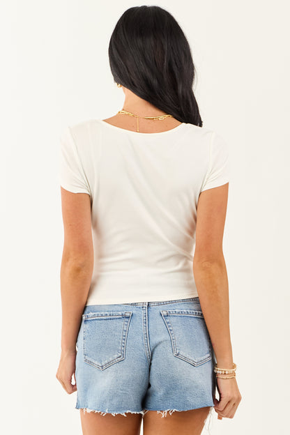 Ivory Ruched Sweetheart Short Sleeve Top