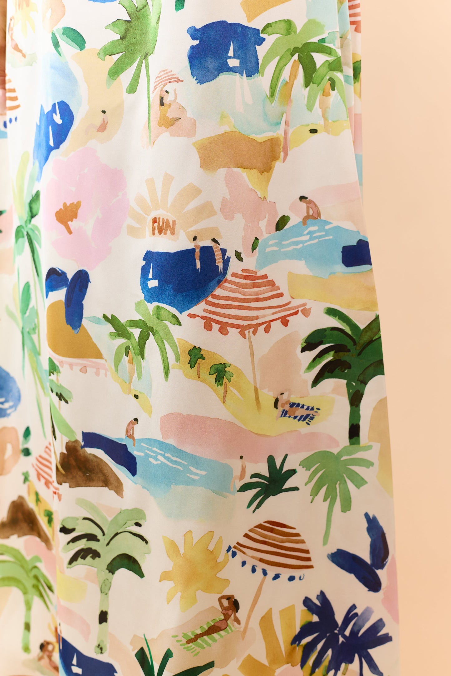Ivory Satin Vacation Print Strapless Maxi Dress
