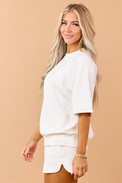 Ivory Scuba Knit Luxe Short Sleeve Top