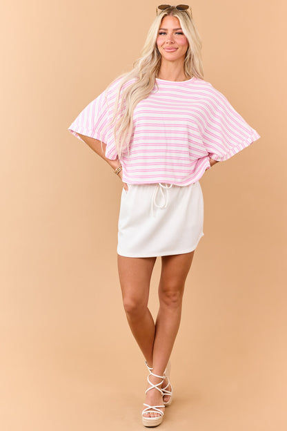 Ivory Soft Knit Drawstring Waist Mini Skort
