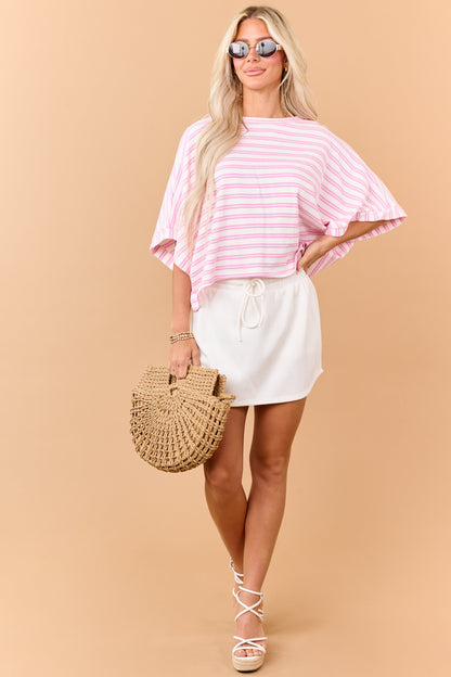 Ivory Soft Knit Drawstring Waist Mini Skort