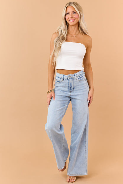 Ivory Strapless Stretchy Knit Top