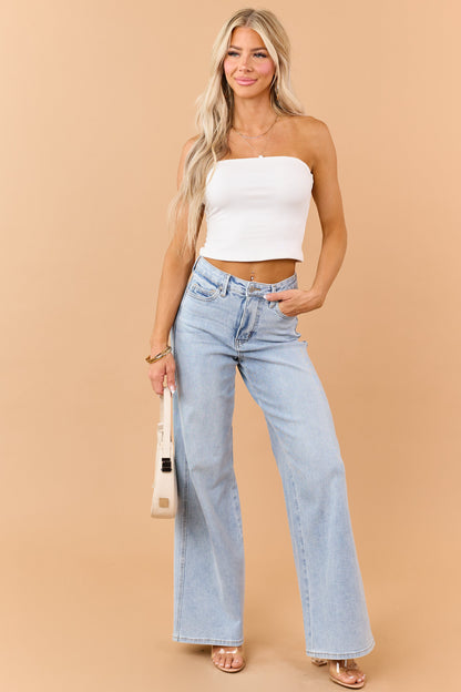 Ivory Strapless Stretchy Knit Top