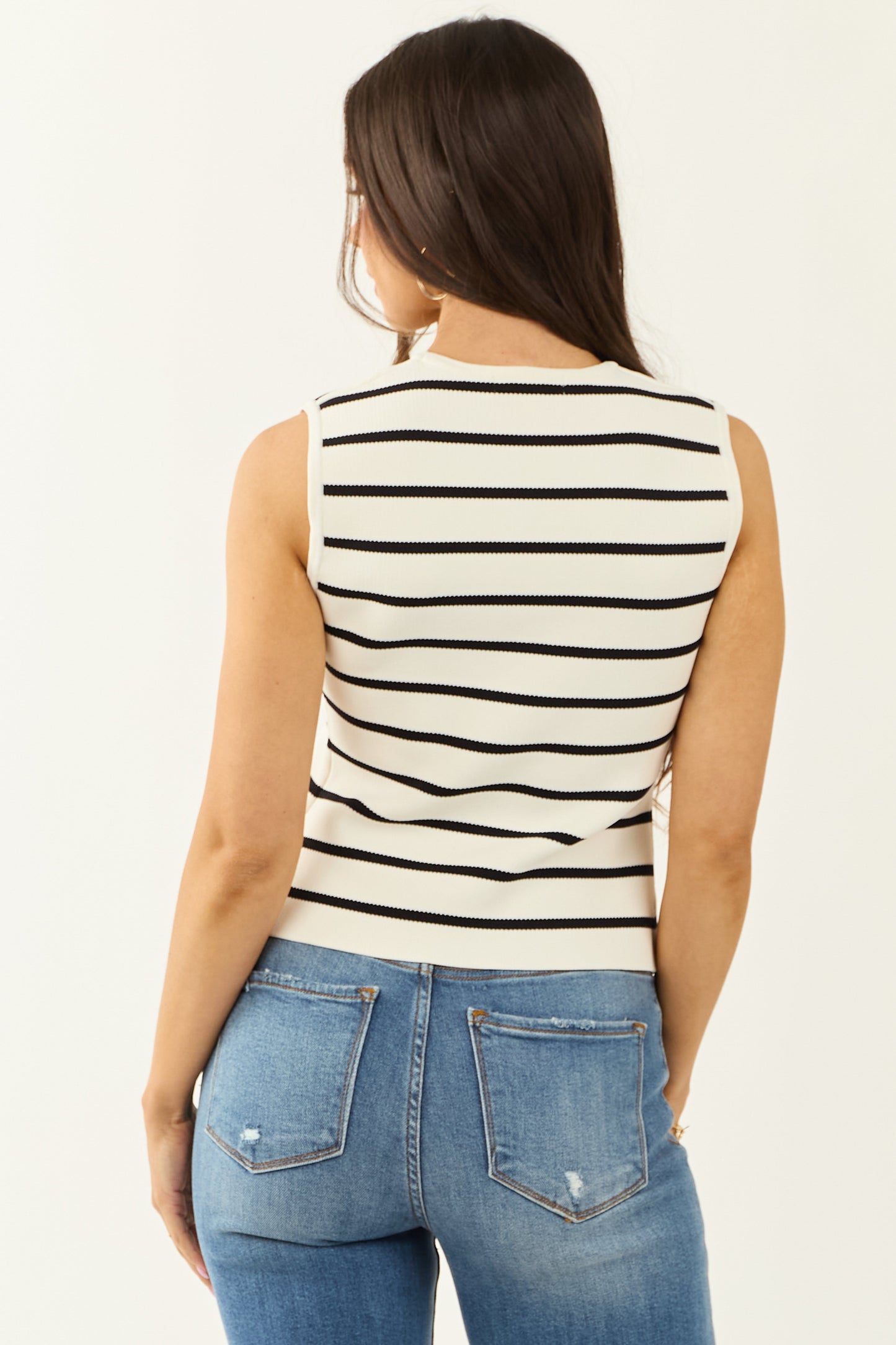 Ivory Striped Button Down Sweater Vest