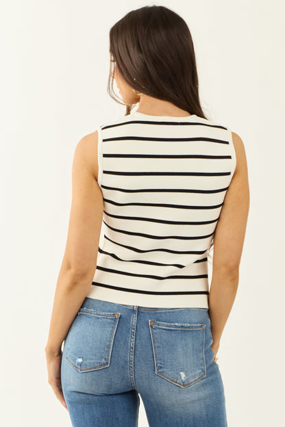 Ivory Striped Button Down Sweater Vest