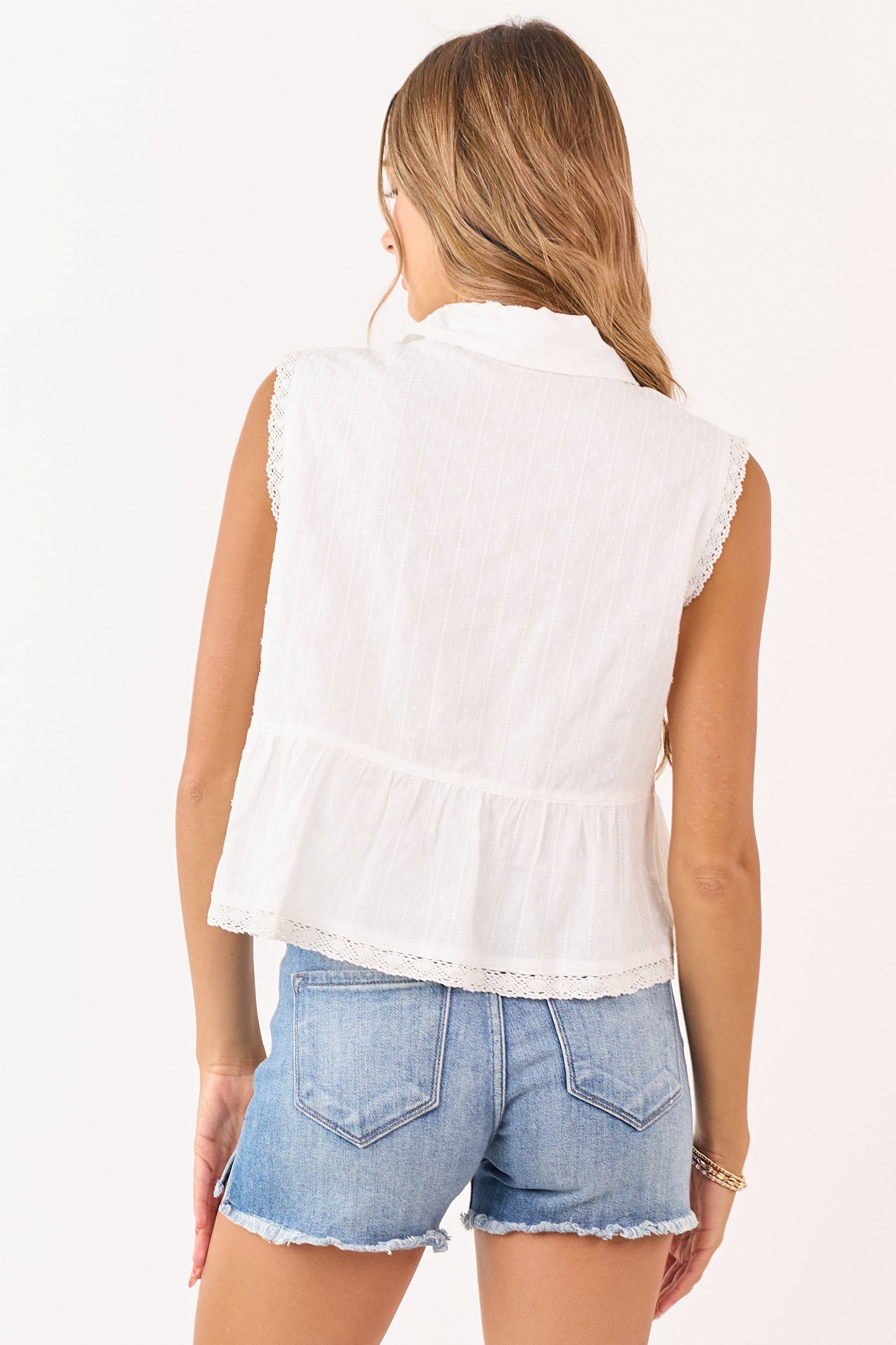 Ivory Swiss Dot Half Button Up Cotton Tank Top