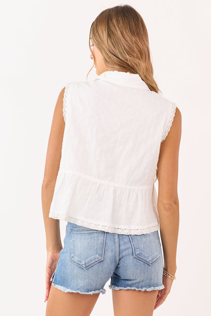 Ivory Swiss Dot Half Button Up Cotton Tank Top