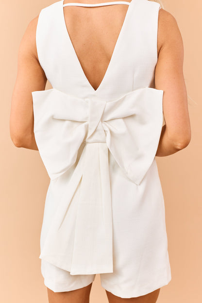 Ivory Textured Vest Style Back Bow Romper
