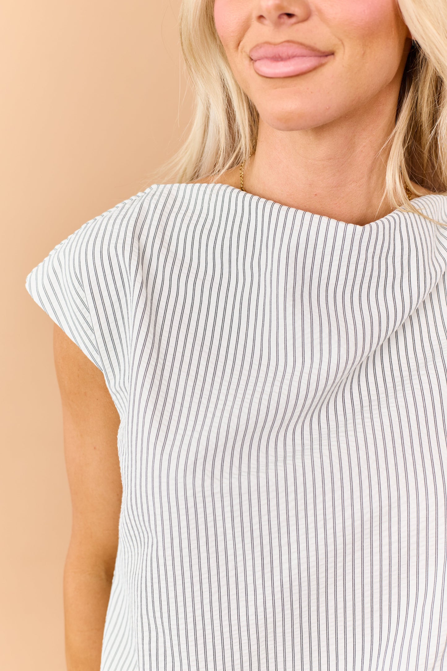 Ivory and Black Striped Bubble Hem Cap Sleeve Top
