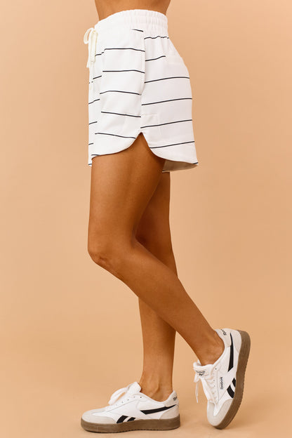 Ivory and Black Striped Elastic Waistband Shorts