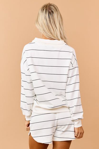 Ivory and Black Striped Quarter Zip Up Top