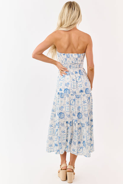 Ivory and Cornflower Vacation Print Midi Dress