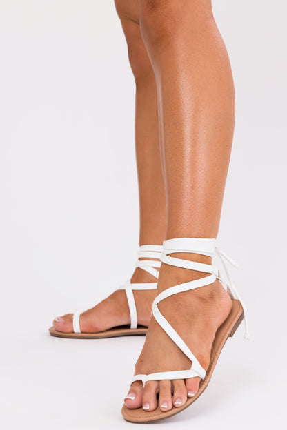 Ivory Strappy Open Toe Flat Sandal