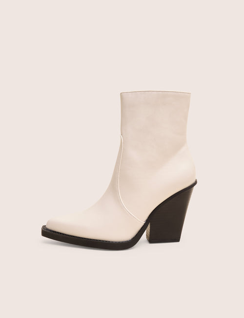 Jessie White Pu Western Black Contrast Sole Block Heeled Ankle Boots