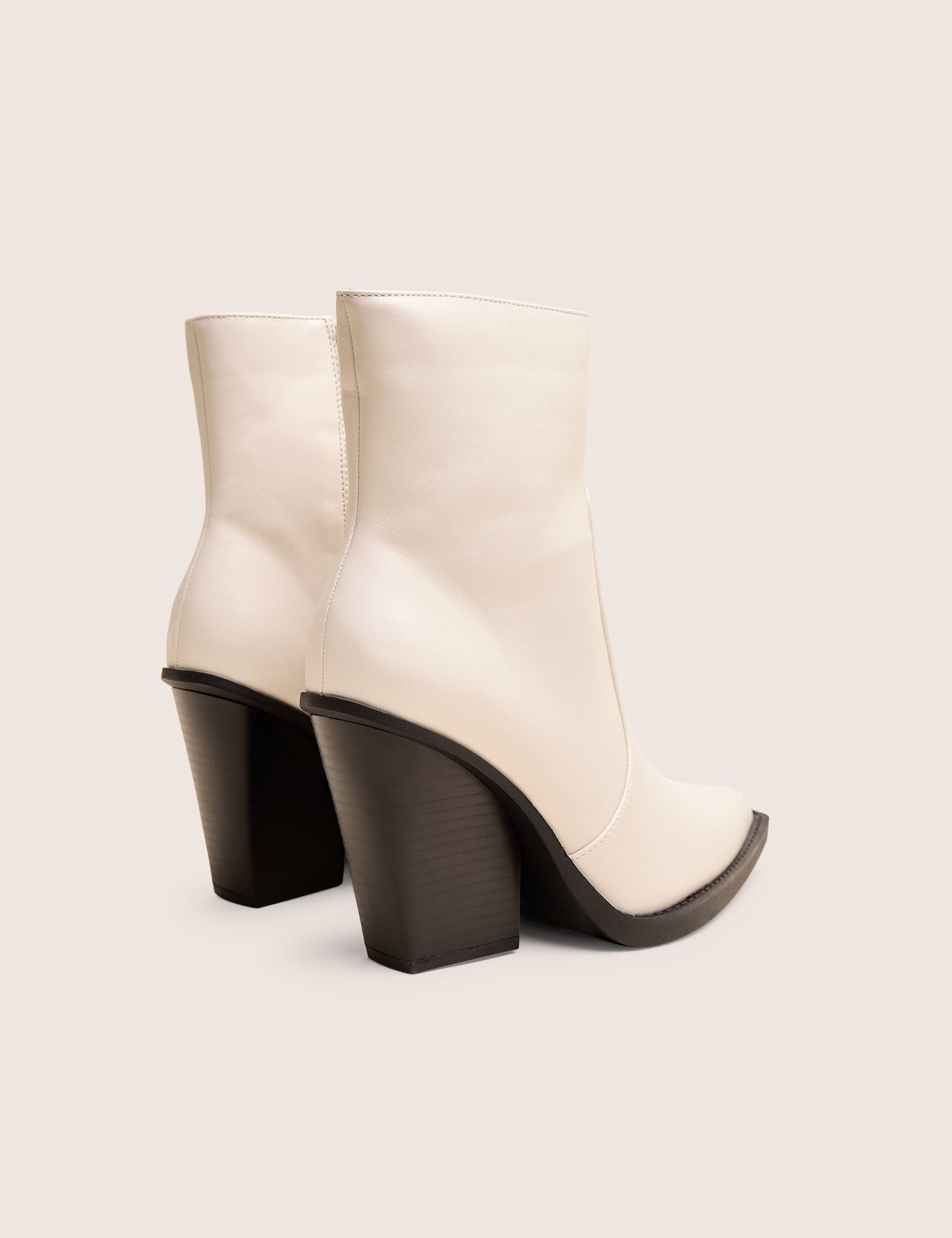 Jessie White Pu Western Black Contrast Sole Block Heeled Ankle Boots
