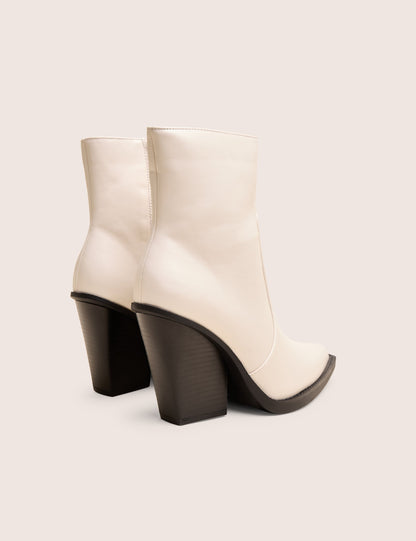Jessie White Pu Western Black Contrast Sole Block Heeled Ankle Boots