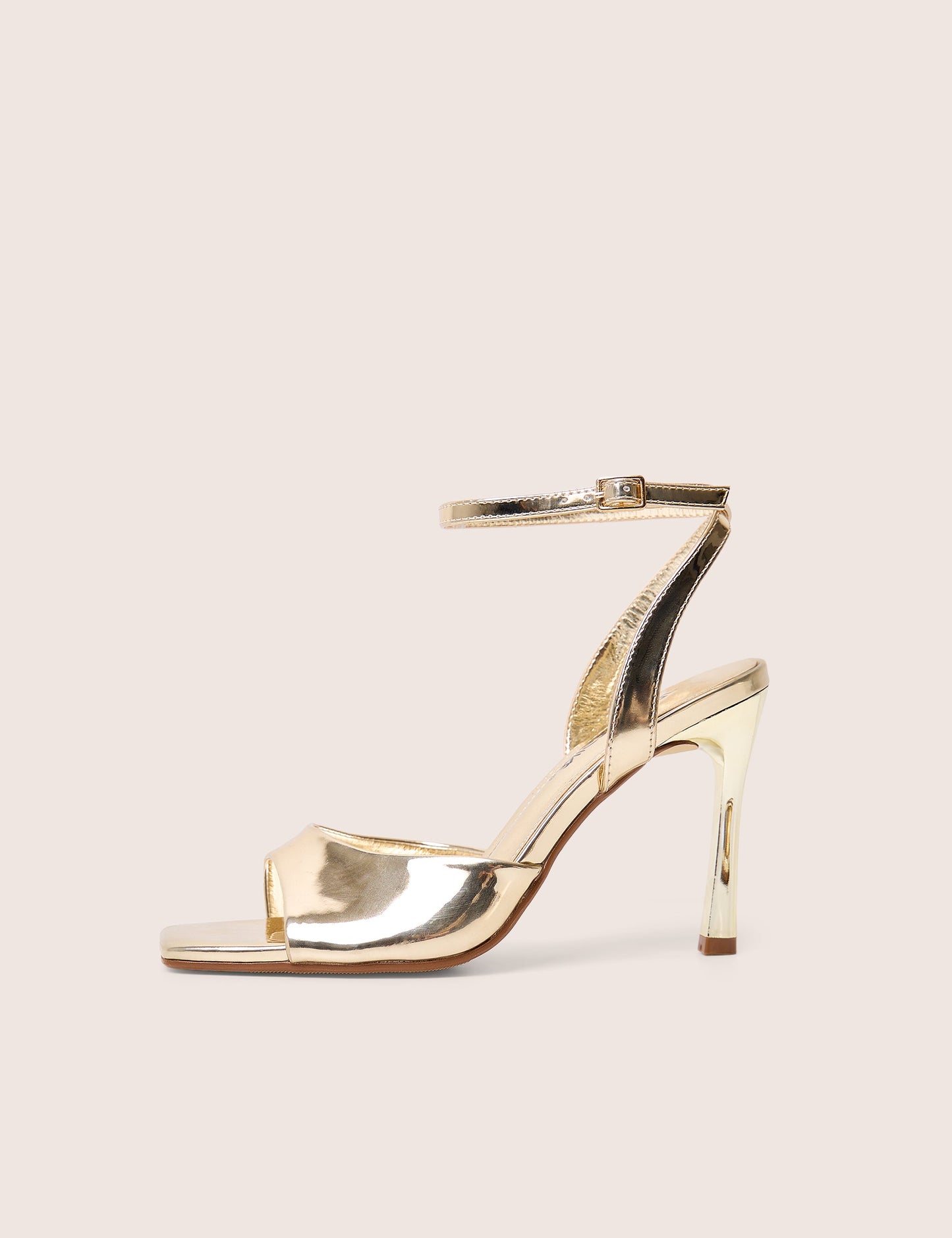 June Gold Ankle Strap Peep Toe Heels