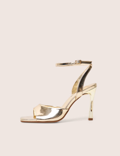 June Gold Ankle Strap Peep Toe Heels