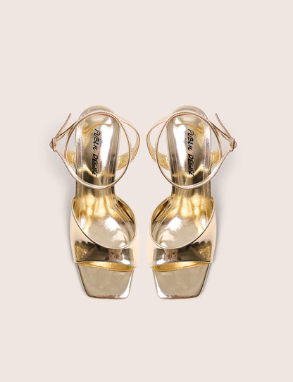 June Gold Ankle Strap Peep Toe Heels