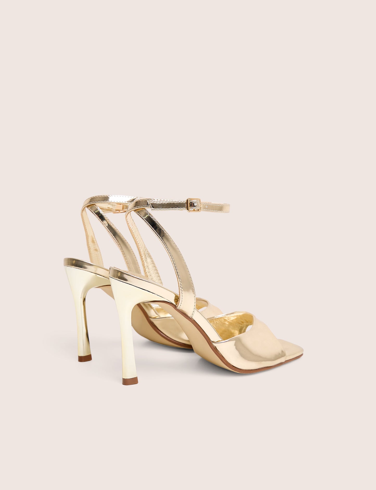 June Gold Ankle Strap Peep Toe Heels