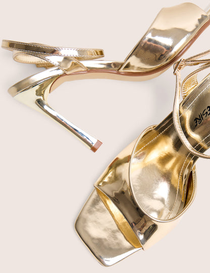 June Gold Ankle Strap Peep Toe Heels