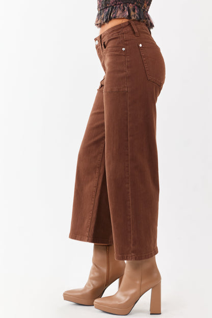 Judy Blue Coffee Wide Leg Stretchy Cropped Jeans