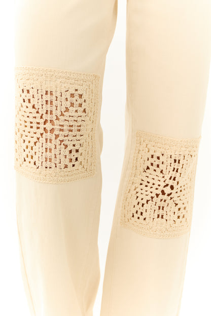 Judy Blue Cream High Rise Crochet Patch Jeans
