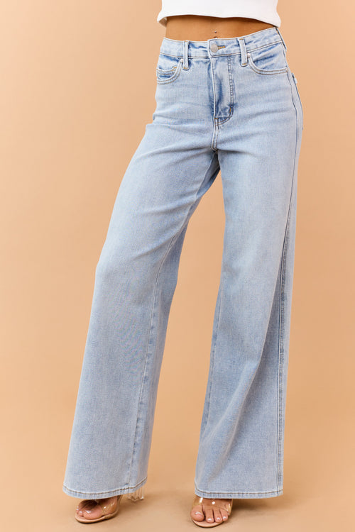 Judy Blue Light Wash Wide Leg Tummy Control Jeans