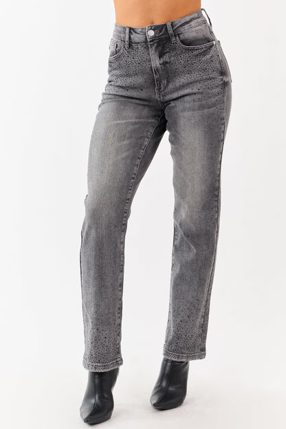 Judy Blue Stone Rhinestone Detail Straight Jeans