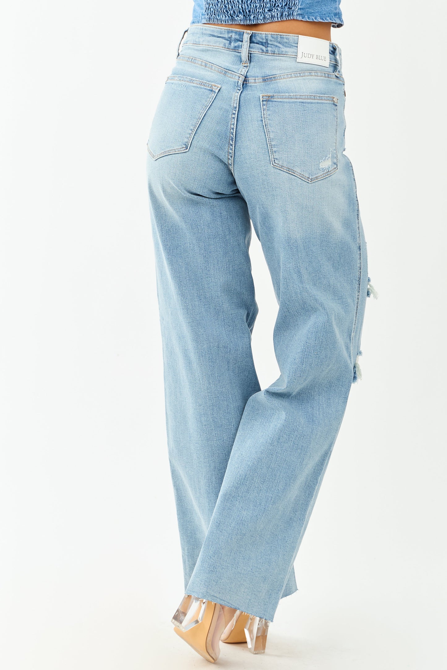 Judy Blue Tummy Control Distressed Stretchy Wide Jeans