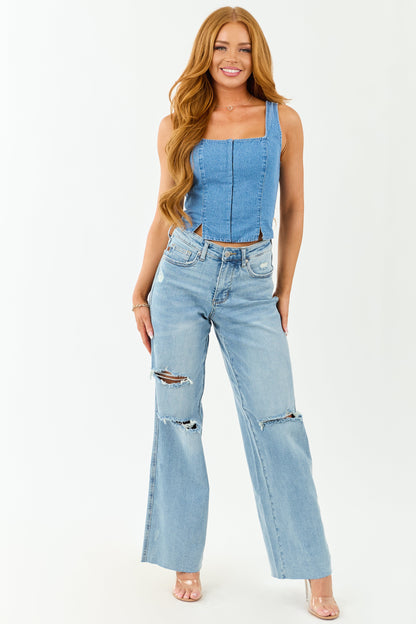 Judy Blue Tummy Control Distressed Stretchy Wide Jeans