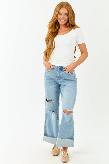 Judy Blue Tummy Control Distressed Stretchy Wide Jeans