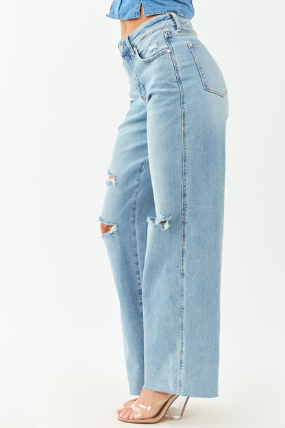 Judy Blue Tummy Control Distressed Stretchy Wide Jeans