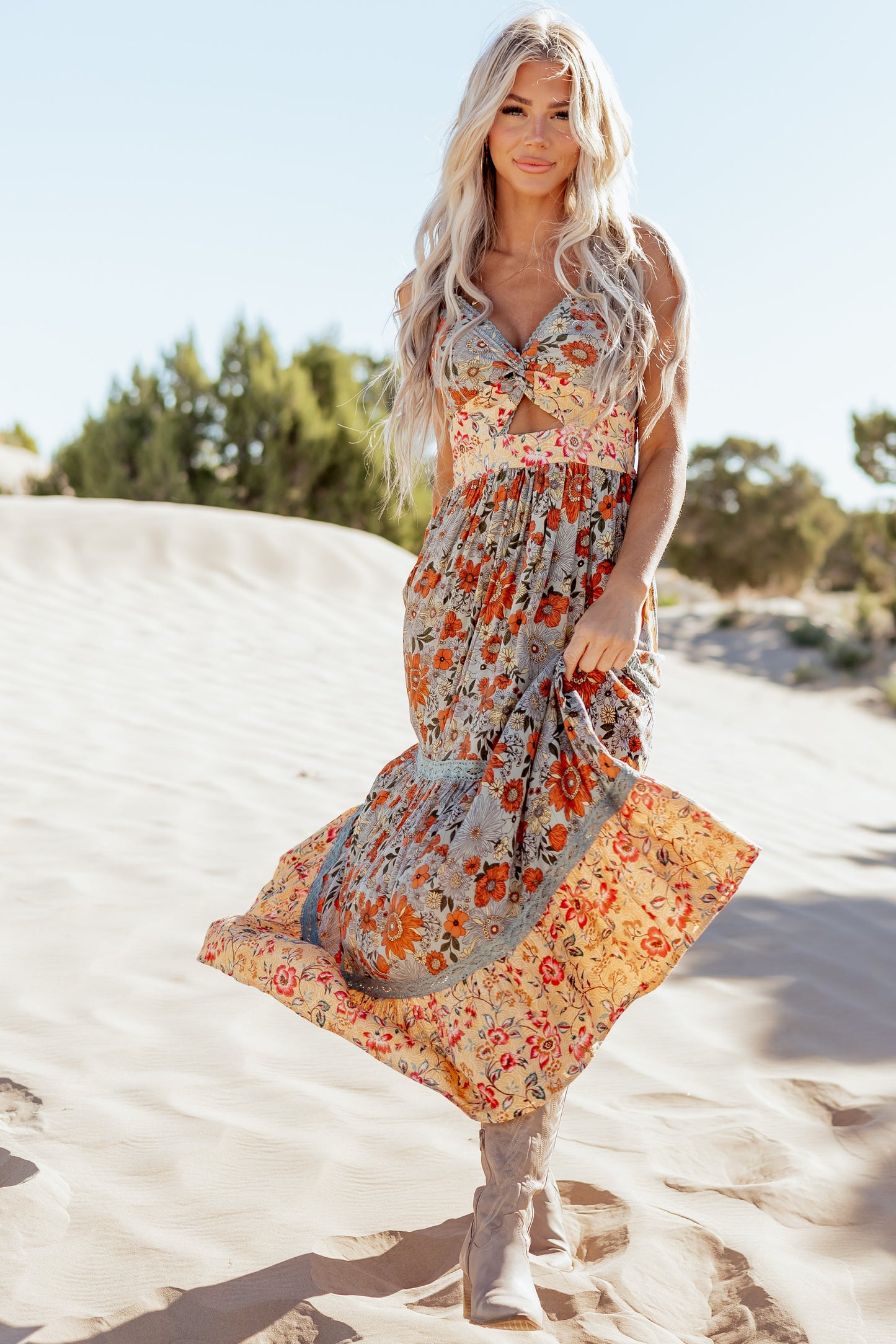 Juniper Floral Print Front Twist Maxi Dress