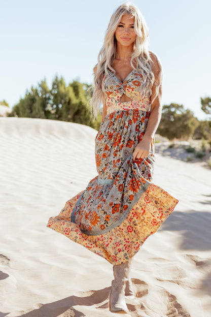 Juniper Floral Print Front Twist Maxi Dress