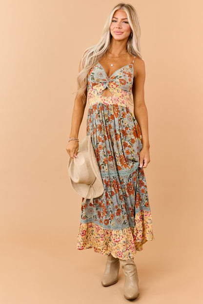 Juniper Floral Print Front Twist Maxi Dress
