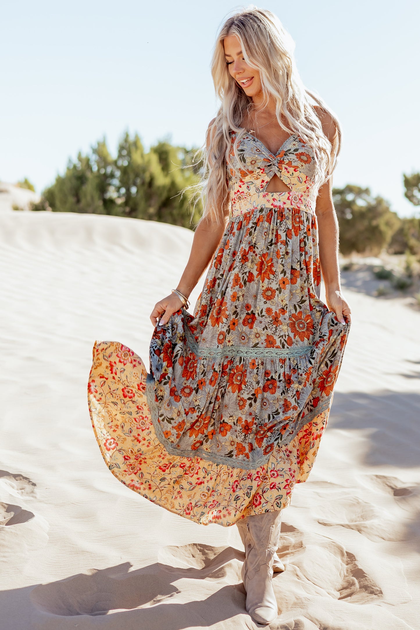 Juniper Floral Print Front Twist Maxi Dress