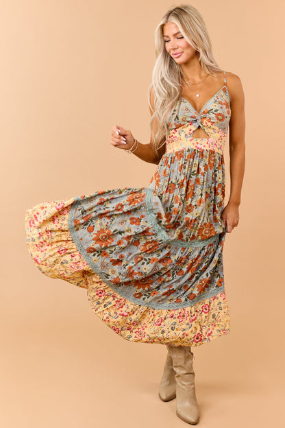 Juniper Floral Print Front Twist Maxi Dress